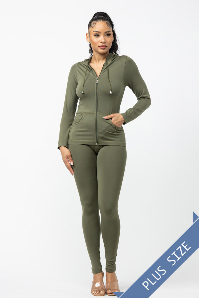 Curvy - Seamless Zip Up Hoodie Leggings Set - Closet Space