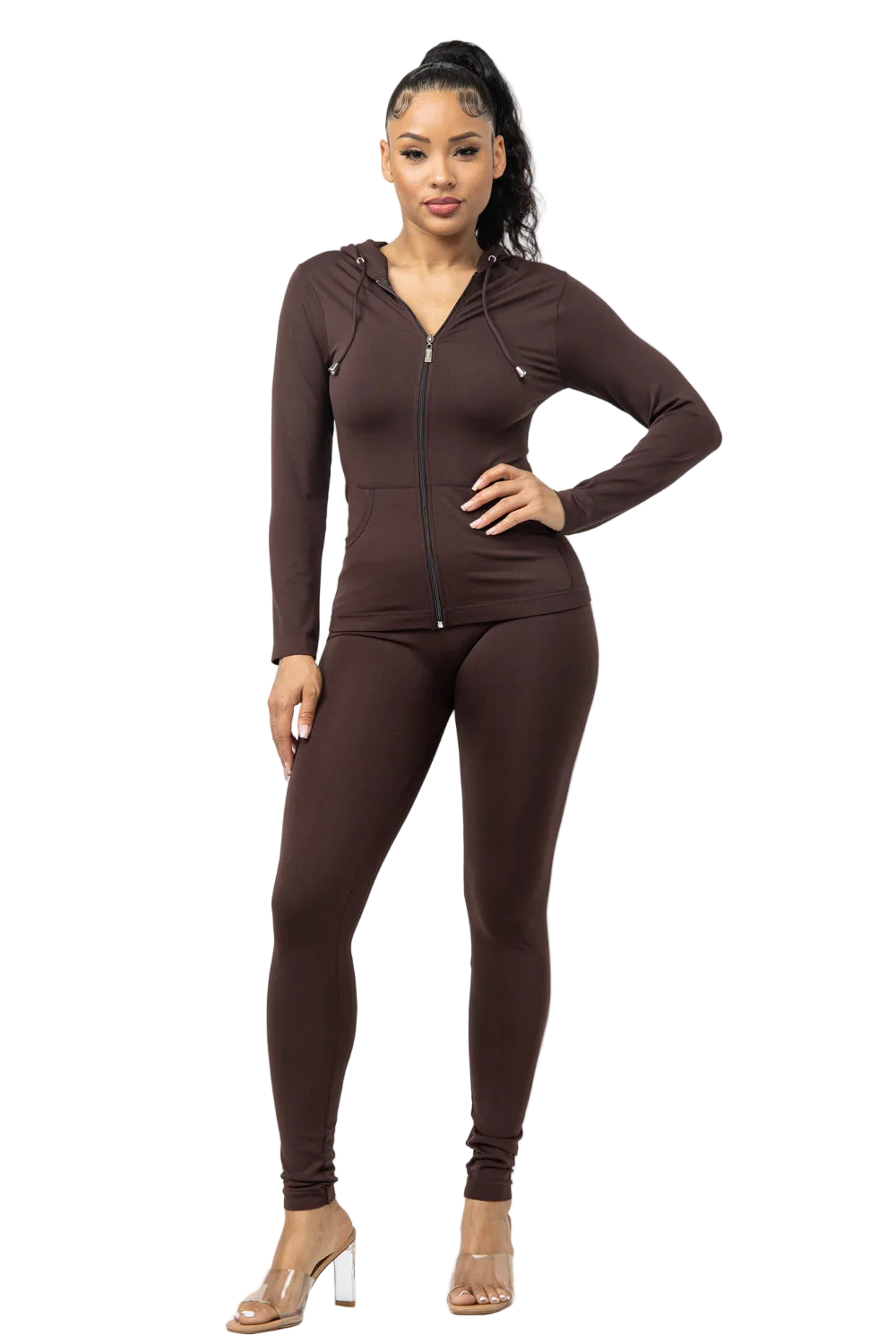 Curvy - Seamless Zip Up Hoodie Leggings Set