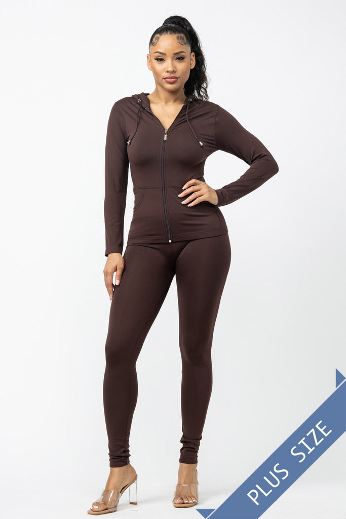 Curvy - Seamless Zip Up Hoodie Leggings Set - Closet Space