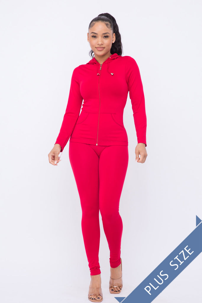 Curvy - Seamless Zip Up Hoodie Leggings Set - Closet Space