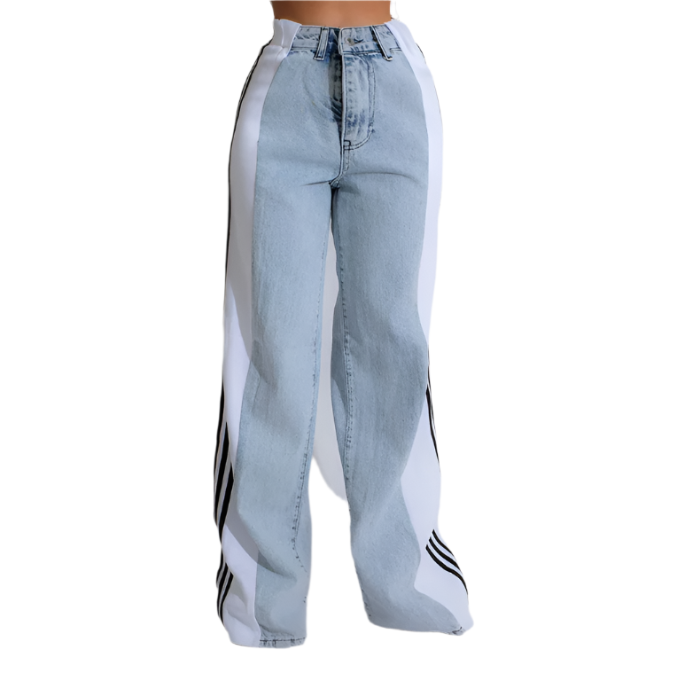 High Waisted Wide Leg Jeans With Contrast Panels
