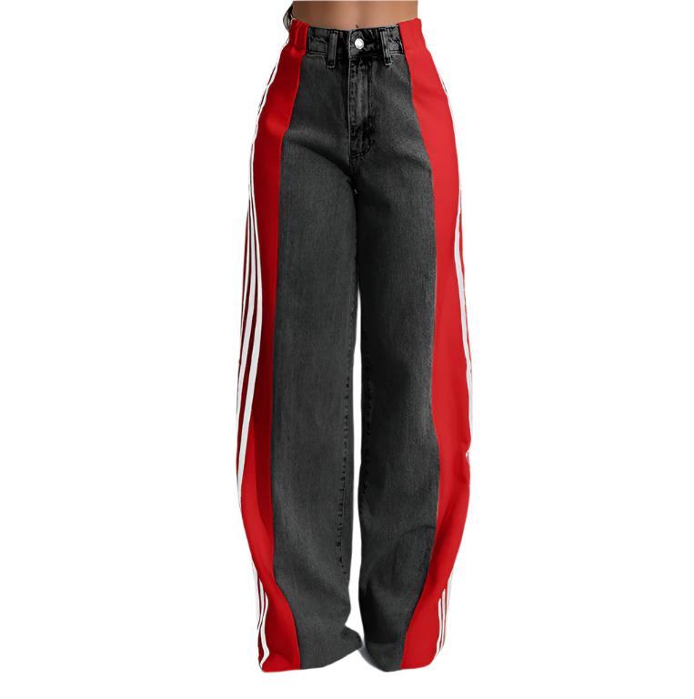 High Waisted Wide Leg Jeans With Contrast Panels