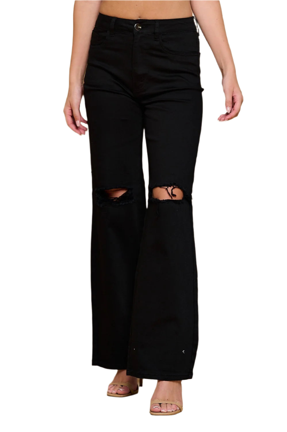 High Rise Distressed Wide Leg Jeans