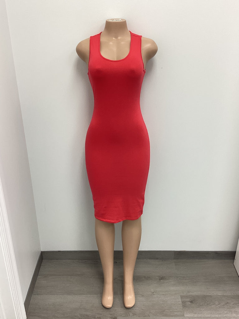 Cotton Spandex Solid Sleeveless Tank Bodycon Midi Dress - Closet Space