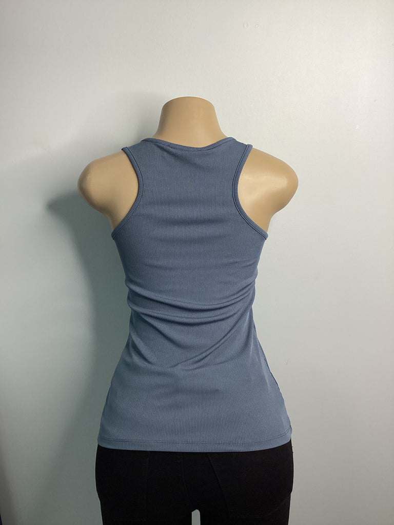 Buttoned Ribbed Tank Top - Closet Space