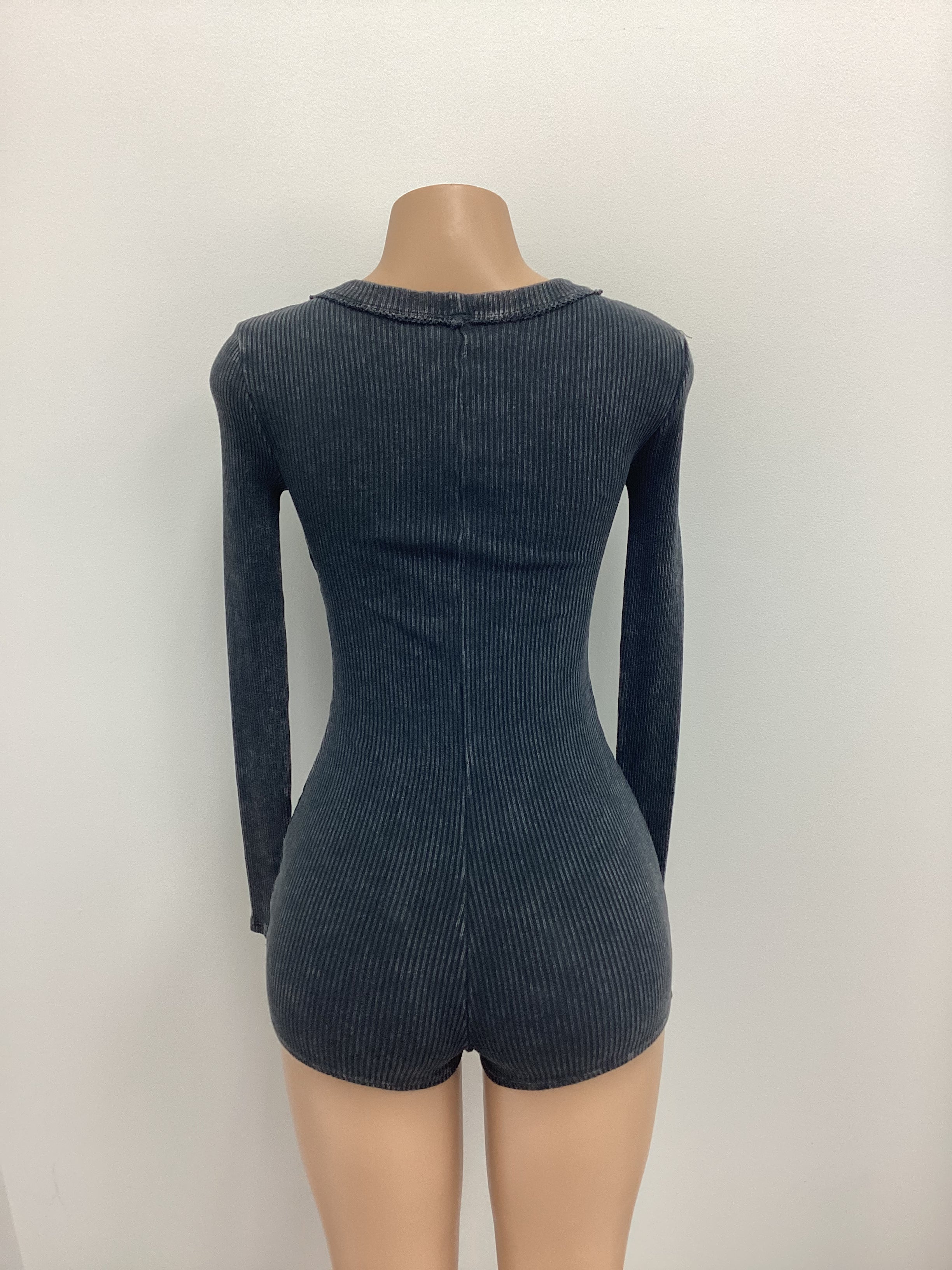 Mineral Washed Romper Front Neck Reverse - Closet Space