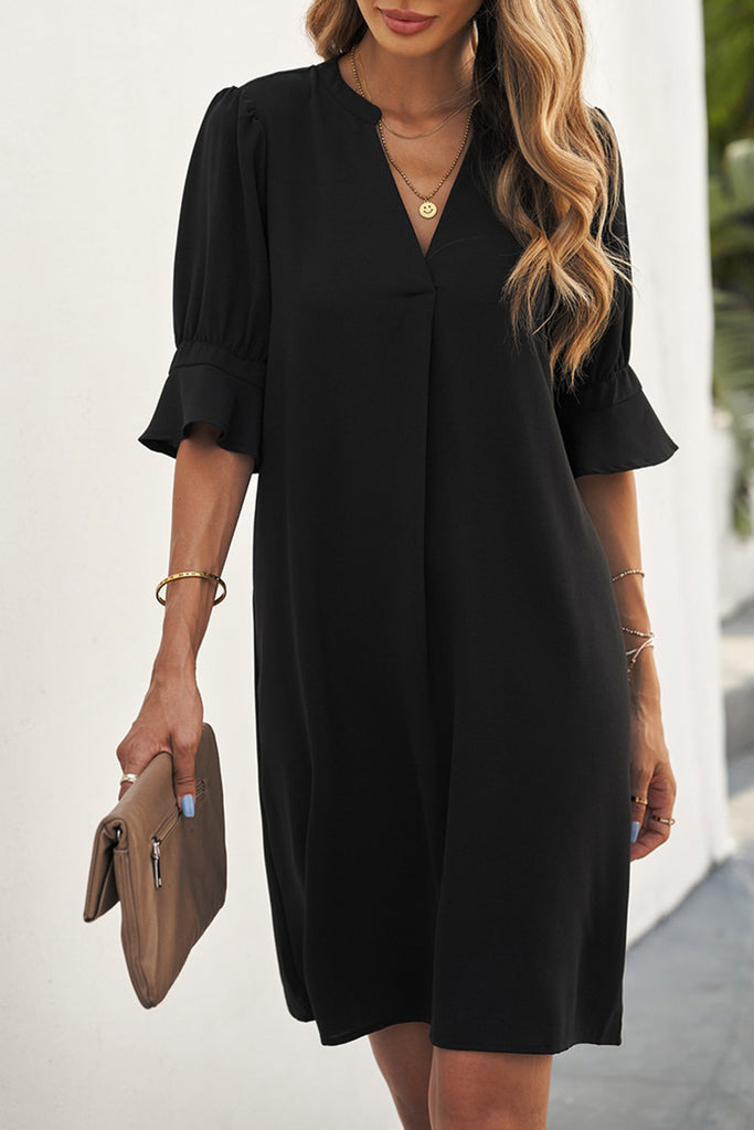 Black Ruffled Sleeve Shift Dress - Closet Space