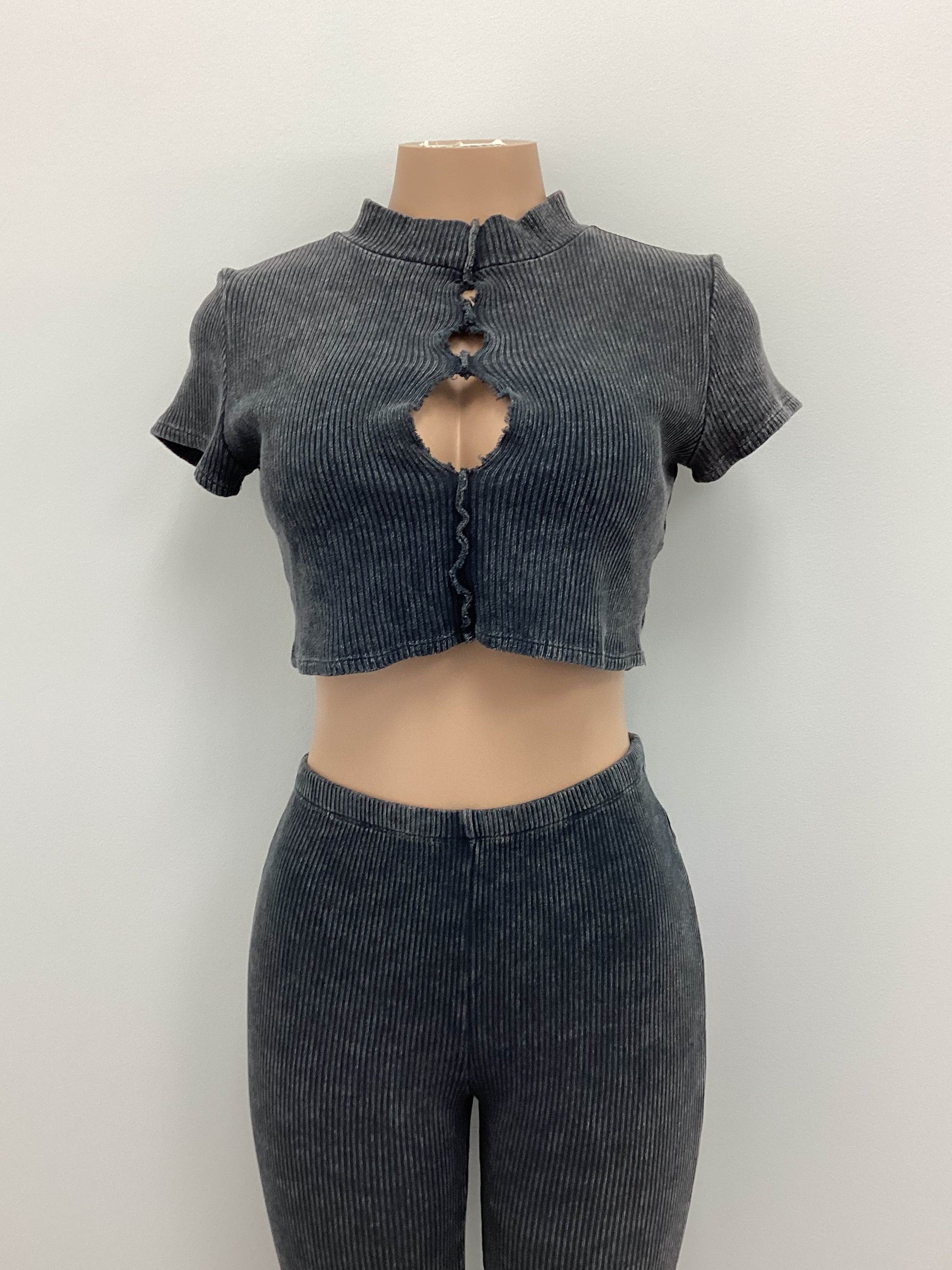 2 Piece Ribbed Mock Neck Top and Legging Set - Closet Space