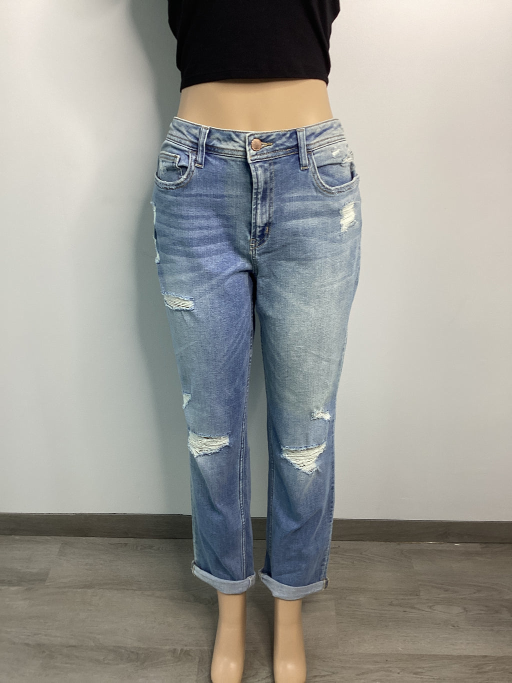 FLYING MONKEY Rolled Cuff Distressed Boyfriend Jean - Closet Space