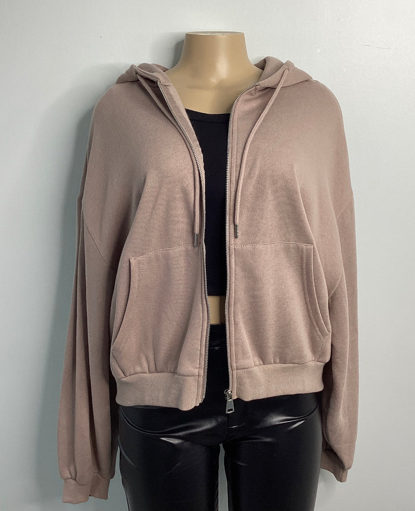 Zip Up Kangaroo Pocket Fleece Lined Hoodie - Closet Space