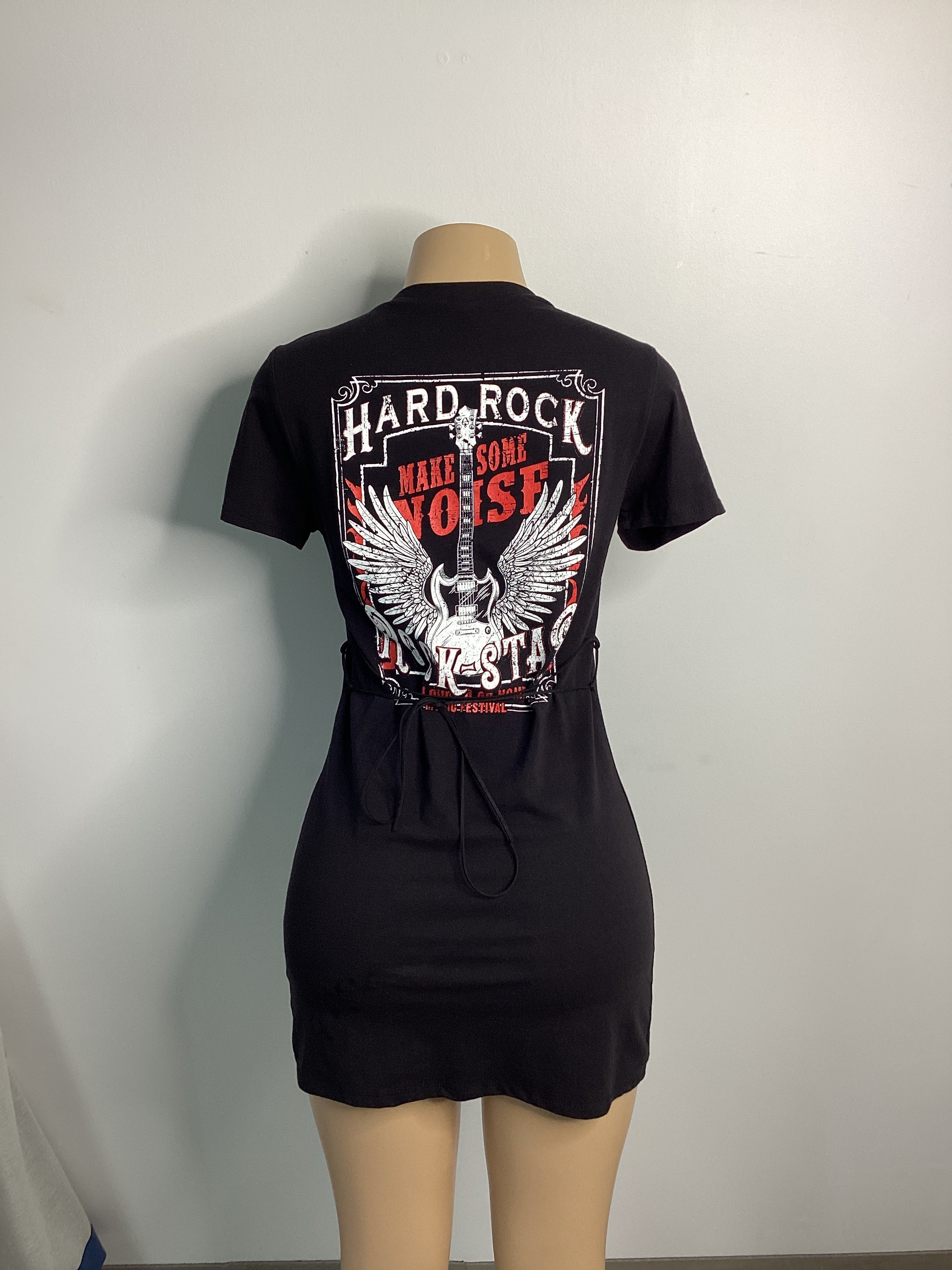 Rockstar T-shirt Dress Tie Back Waist - Closet Space
