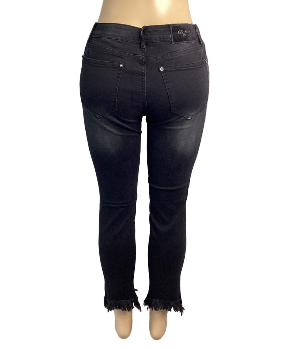 Easy Fit Distressed Denim Blown Knee Stretch Frayed Ankle Jean