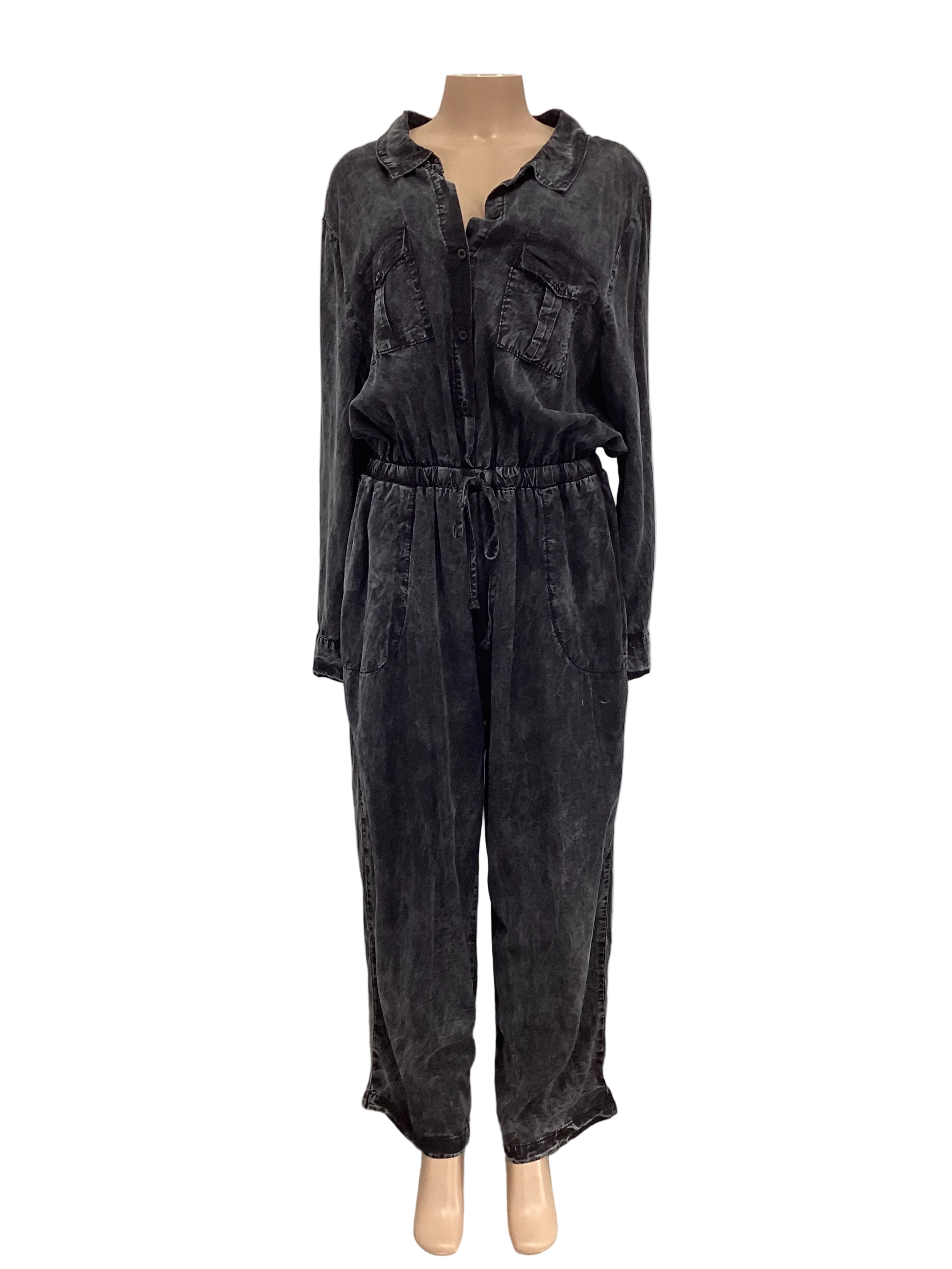 Mineral Washed Button Down Jumpsuit