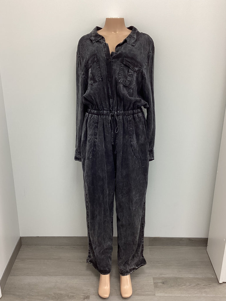 Mineral Washed Button Down Jumpsuit - Closet Space