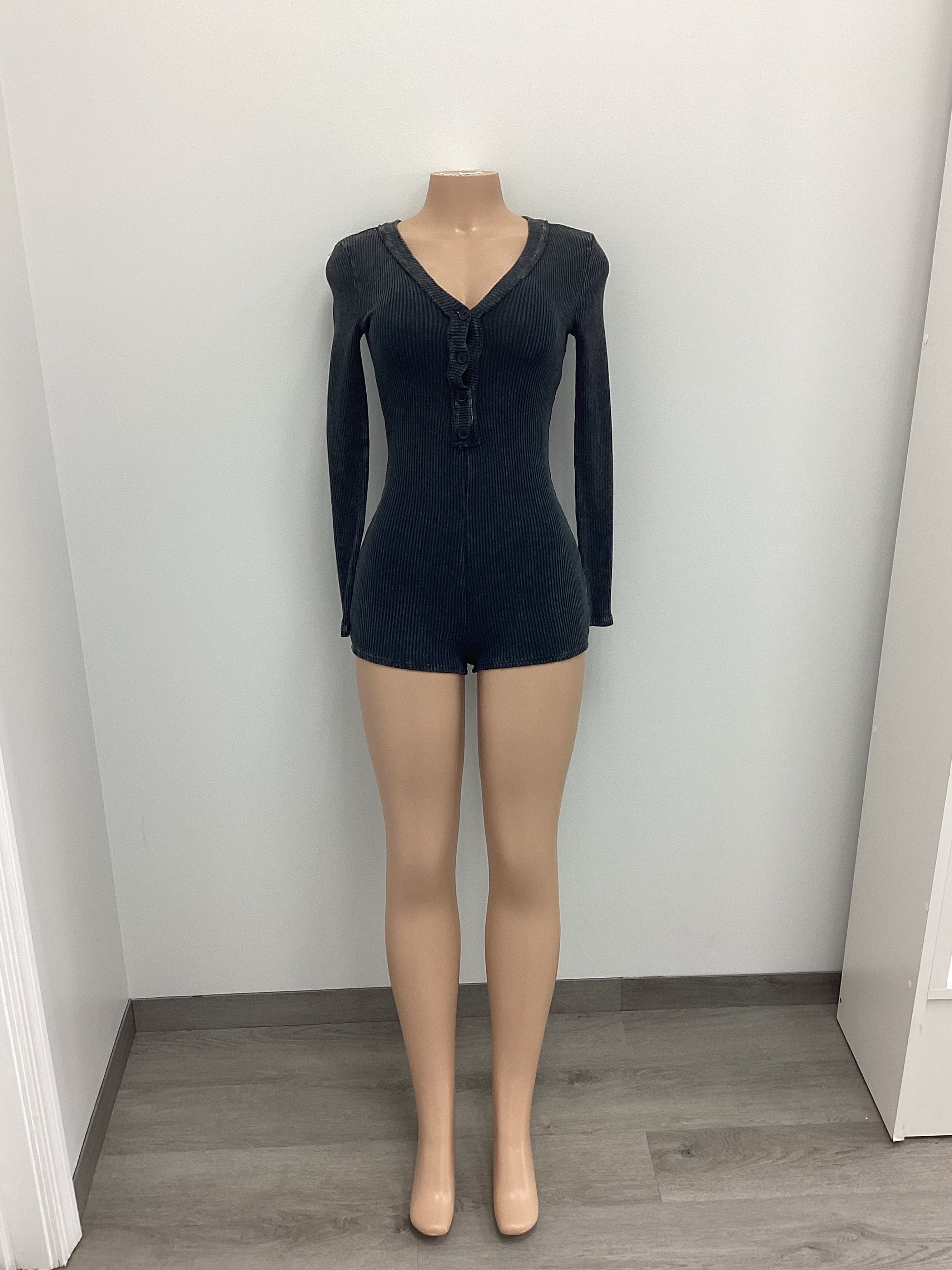 Mineral Washed Romper Front Neck Reverse - Closet Space