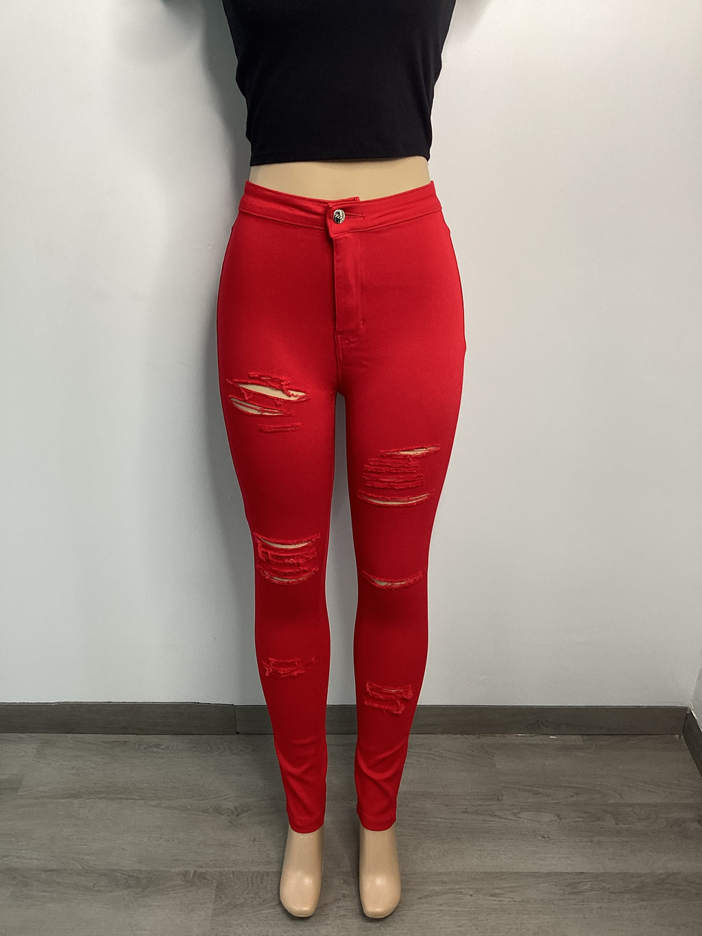 Stretch Color Denim Distressed Jegging - Closet Space