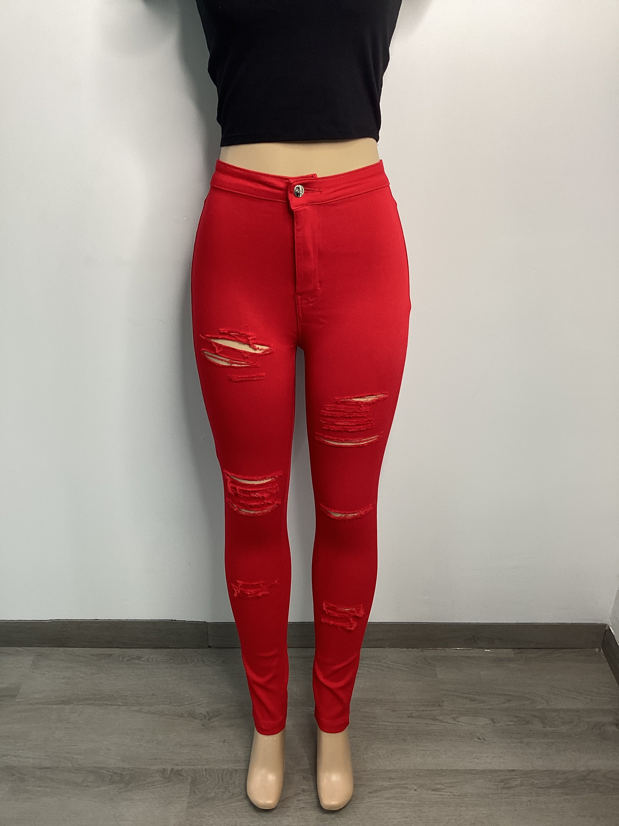 Stretch Color Denim Distressed Jegging - Closet Space