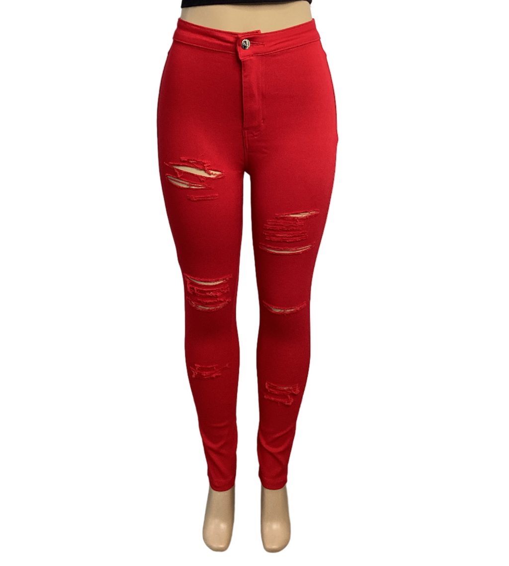 Stretch Color Denim Distressed Jegging