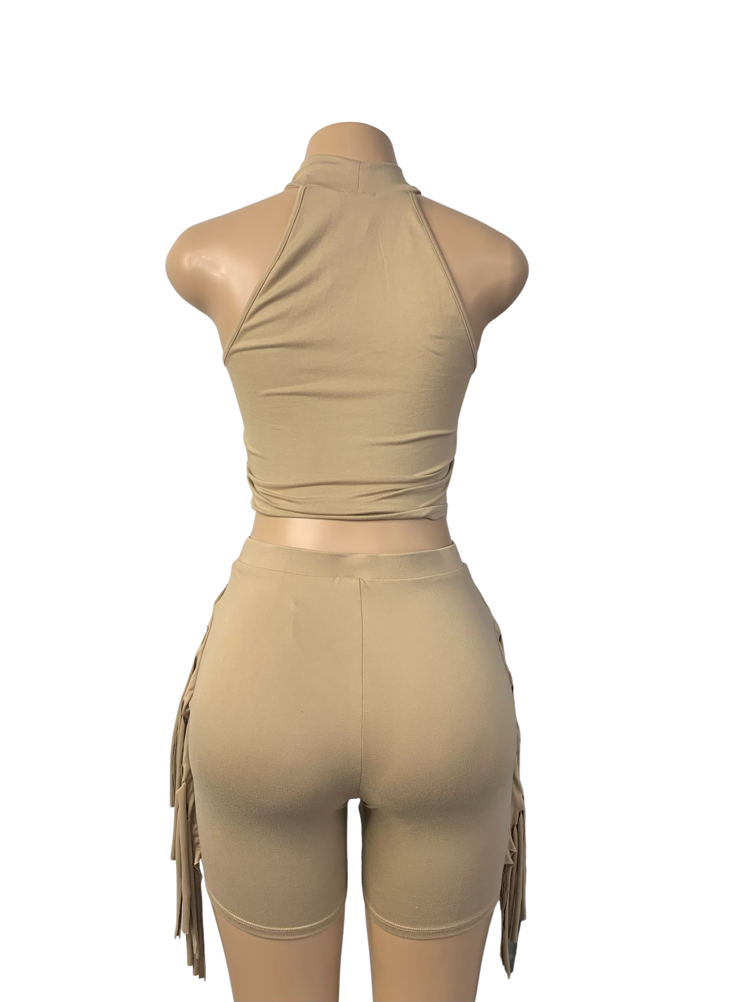 Mock Neck Crop Top & Side Laser Cut Short Set - Closet Space