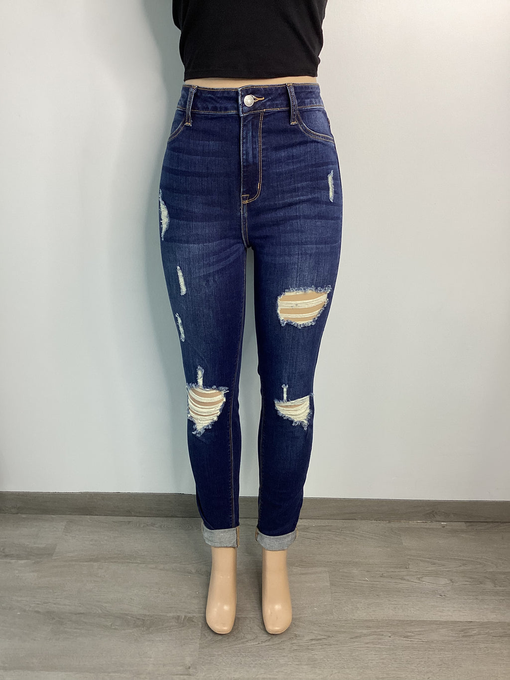 Distressed Cuffed Highrise Skinny Jeans - Closet Space