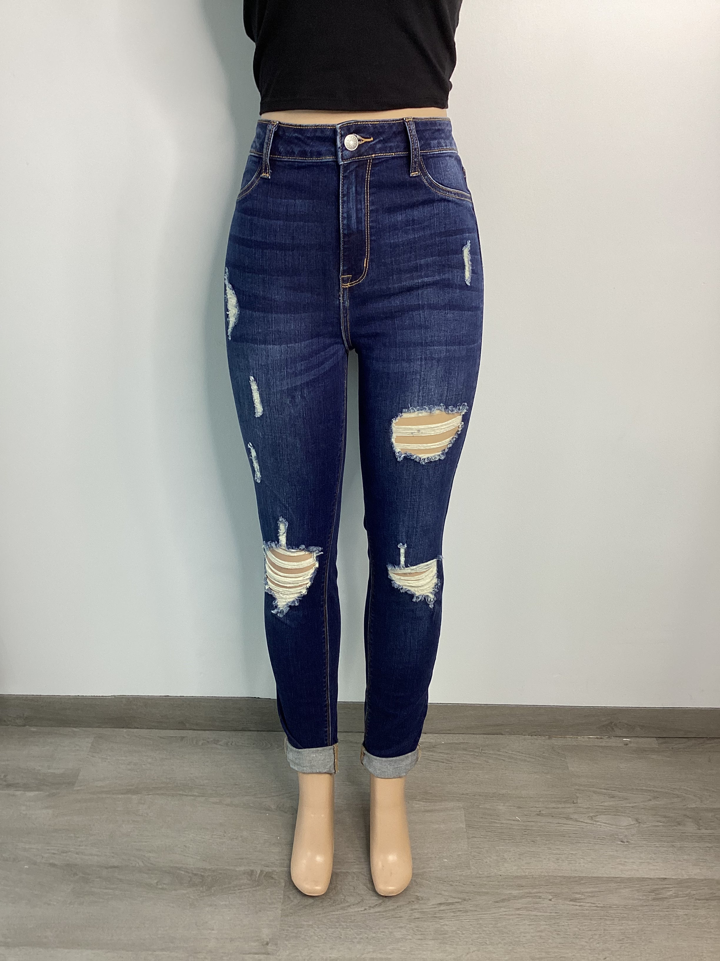 Distressed Cuffed Highrise Skinny Jeans - Closet Space