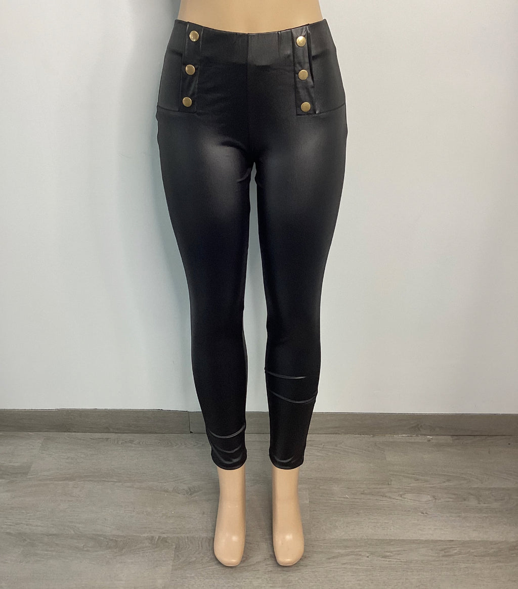 High Waist Nautical Button Liquid Legging - Closet Space