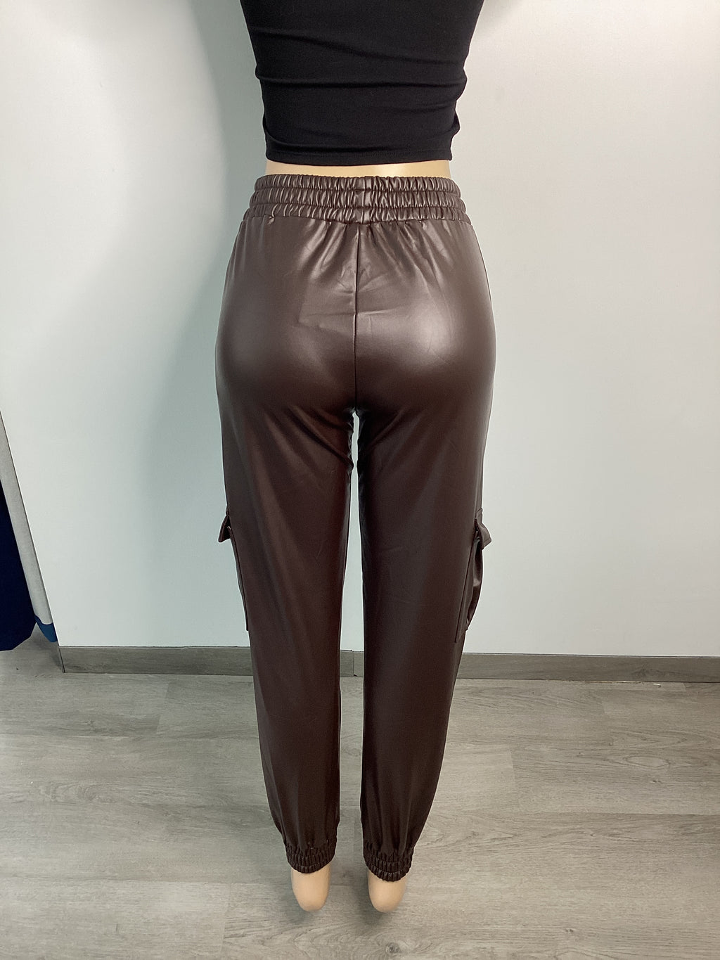 Faux Leather Elastic Waist Cargo Jogger - Closet Space
