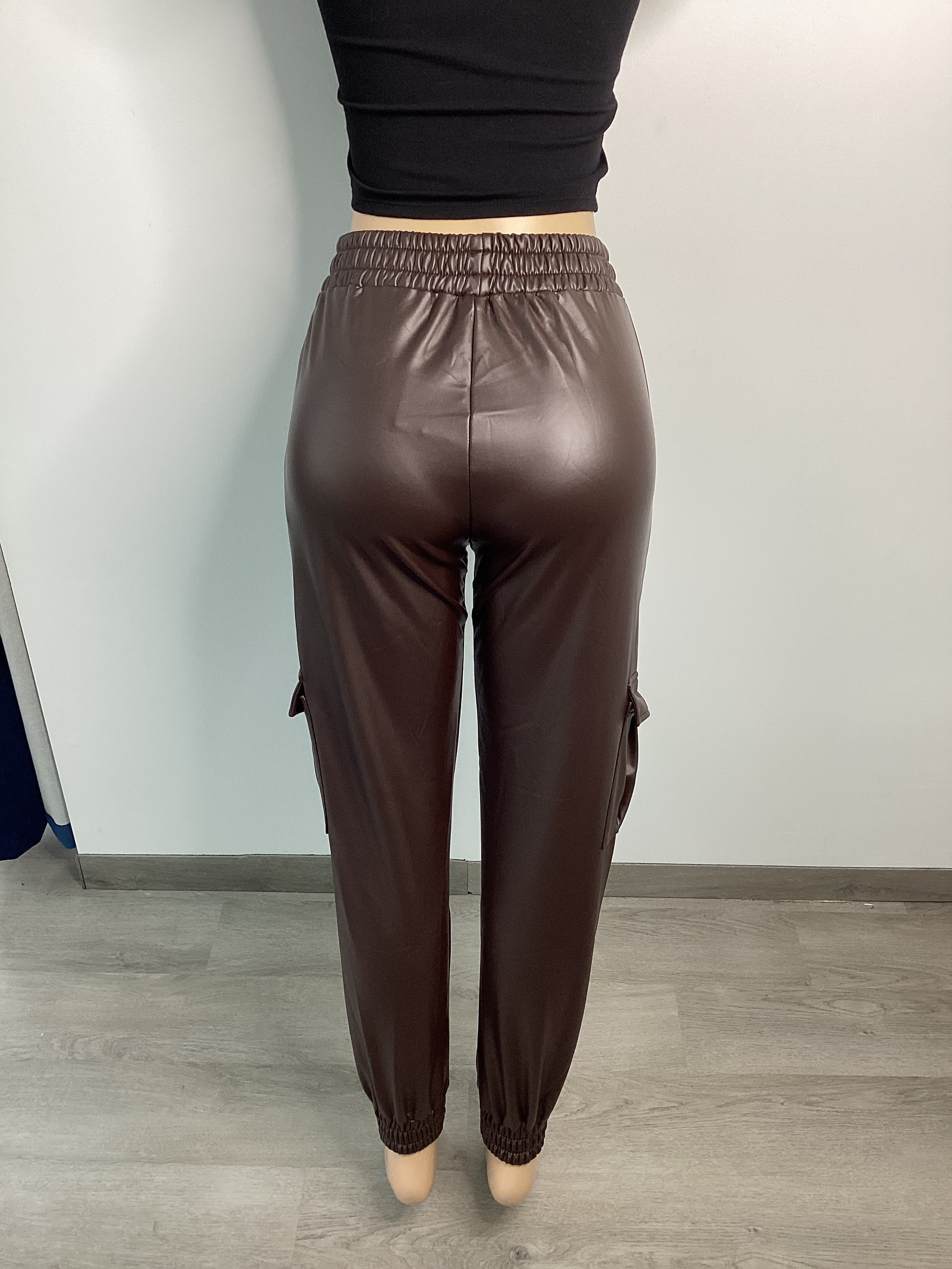 Faux Leather Elastic Waist Cargo Jogger - Closet Space