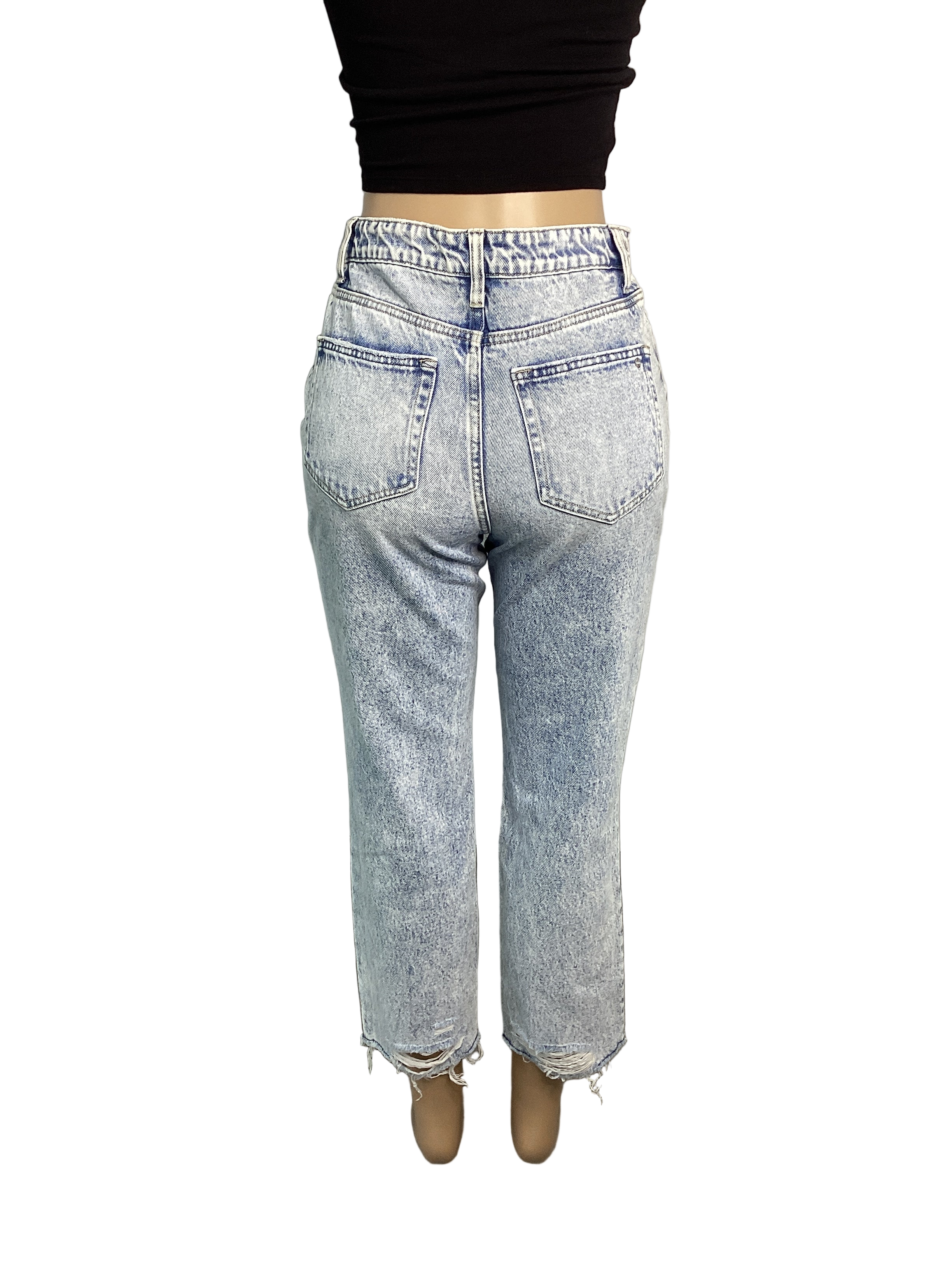 Stonewash Rigid Super High Rise Straight Crop Jean