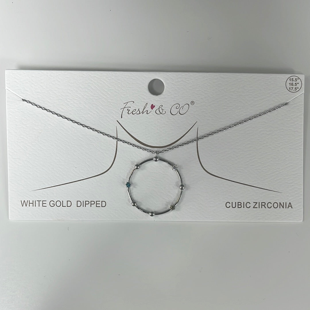 White Gold Gemstone Circle Necklace - Closet Space