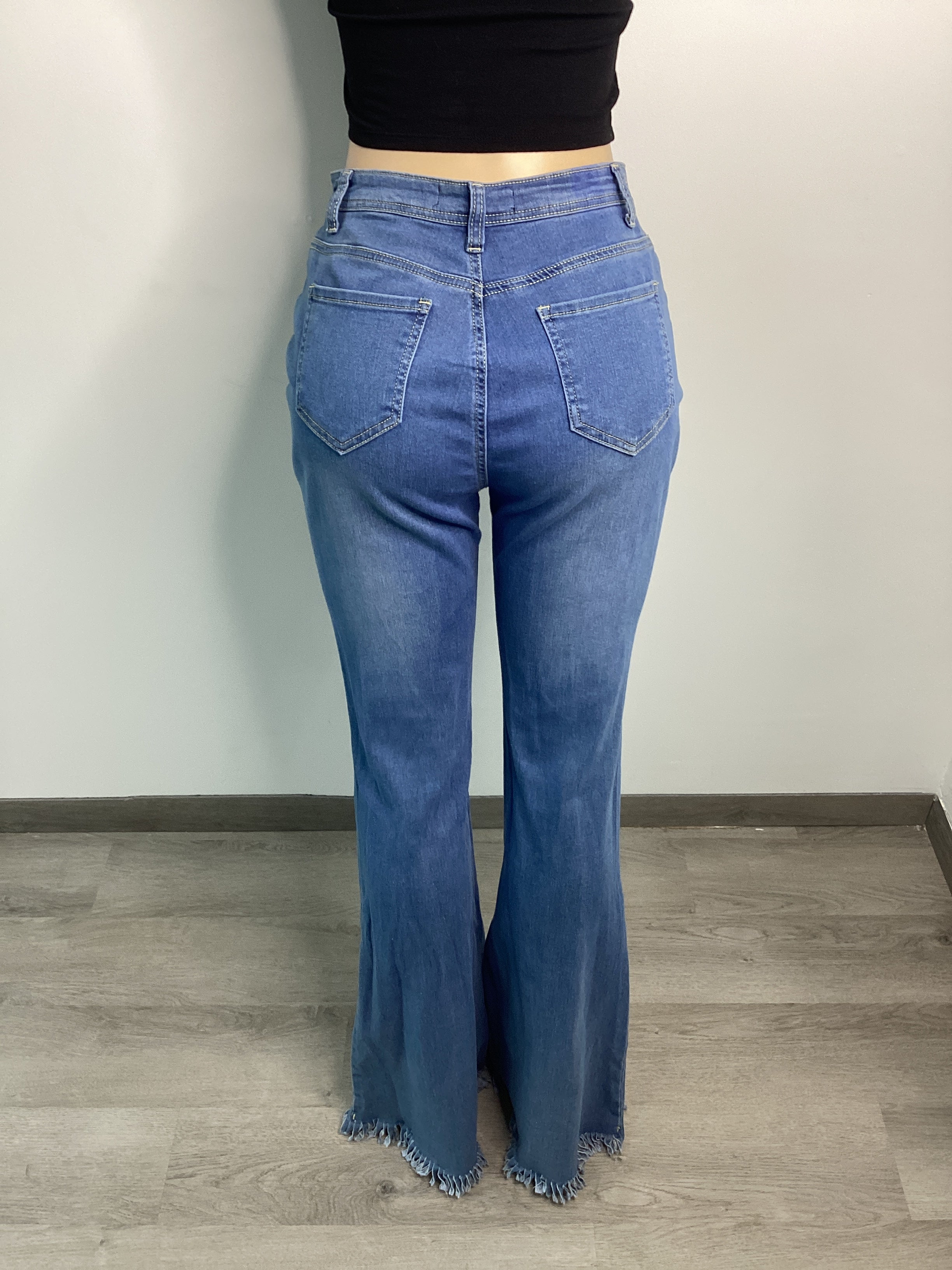 Extreme Stretch Fringe Hem Bell Bottom Jeans - Closet Space
