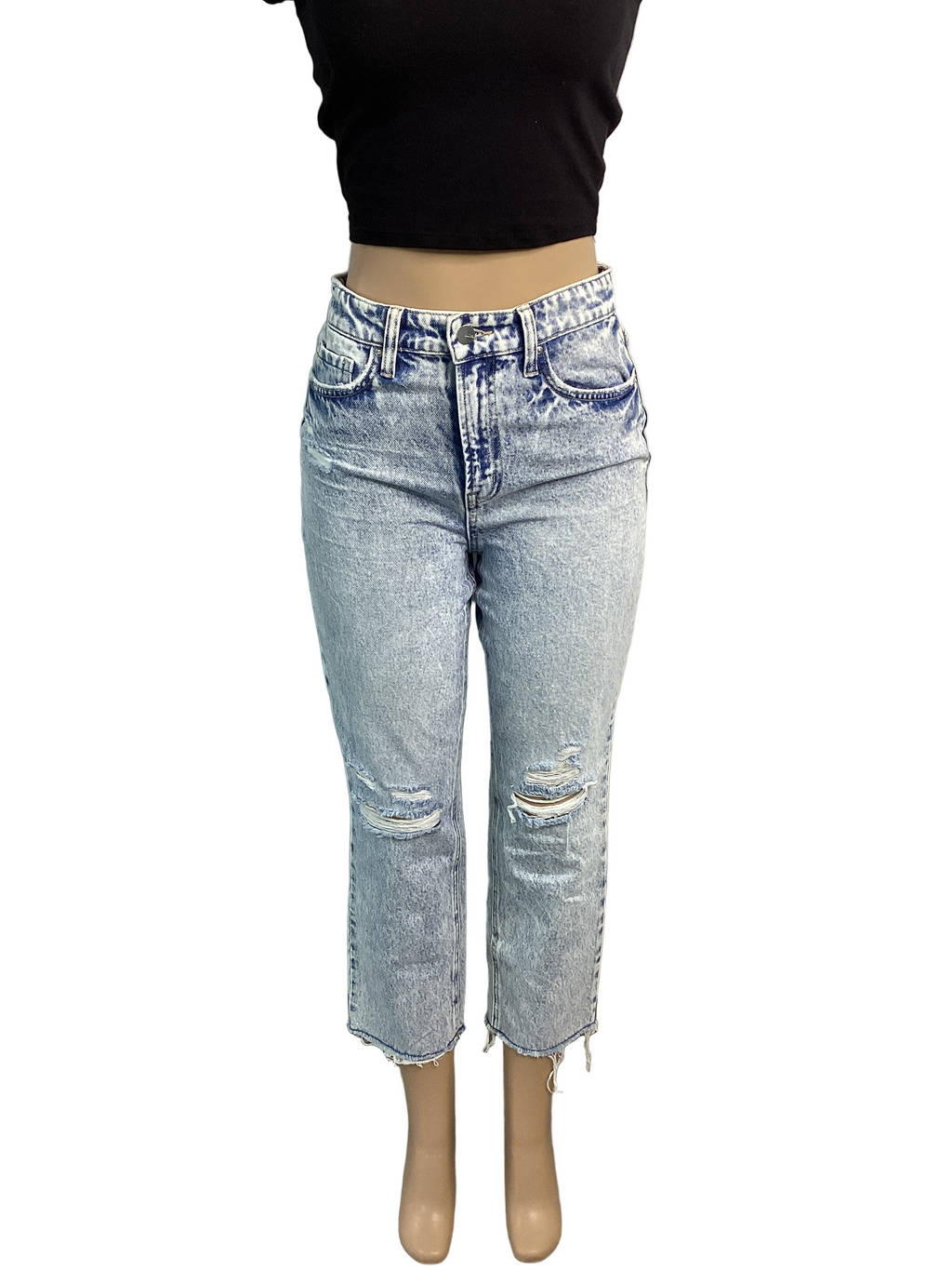 Stonewash Rigid Super High Rise Straight Crop Jean