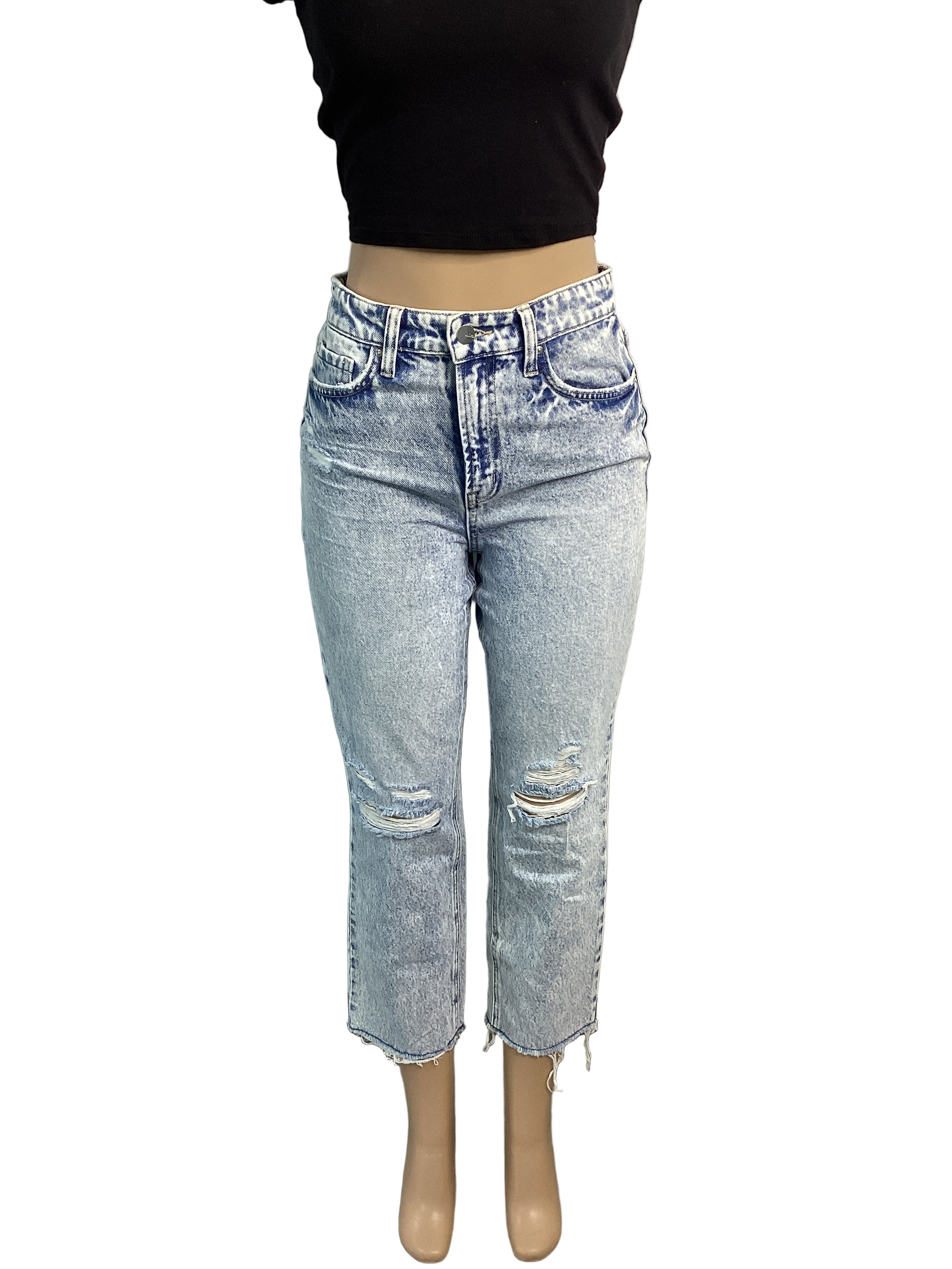 Stonewash Rigid Super High Rise Straight Crop Jean