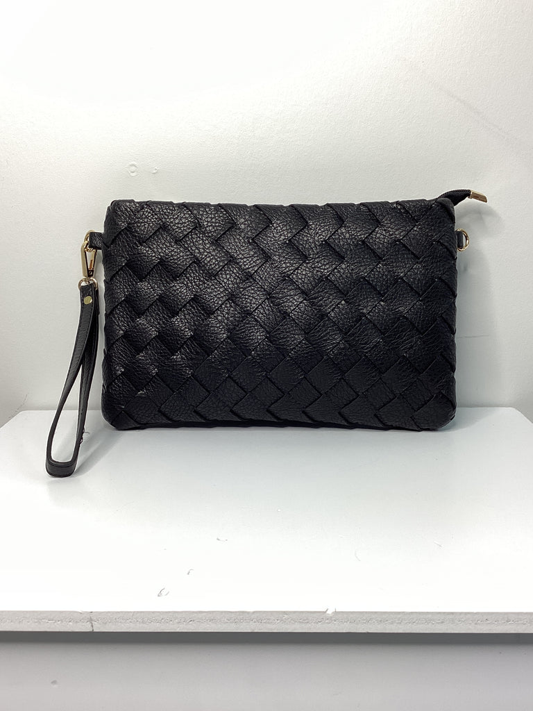 Woven Leather Shoulder Bag With Wristlet Strap - Closet Space