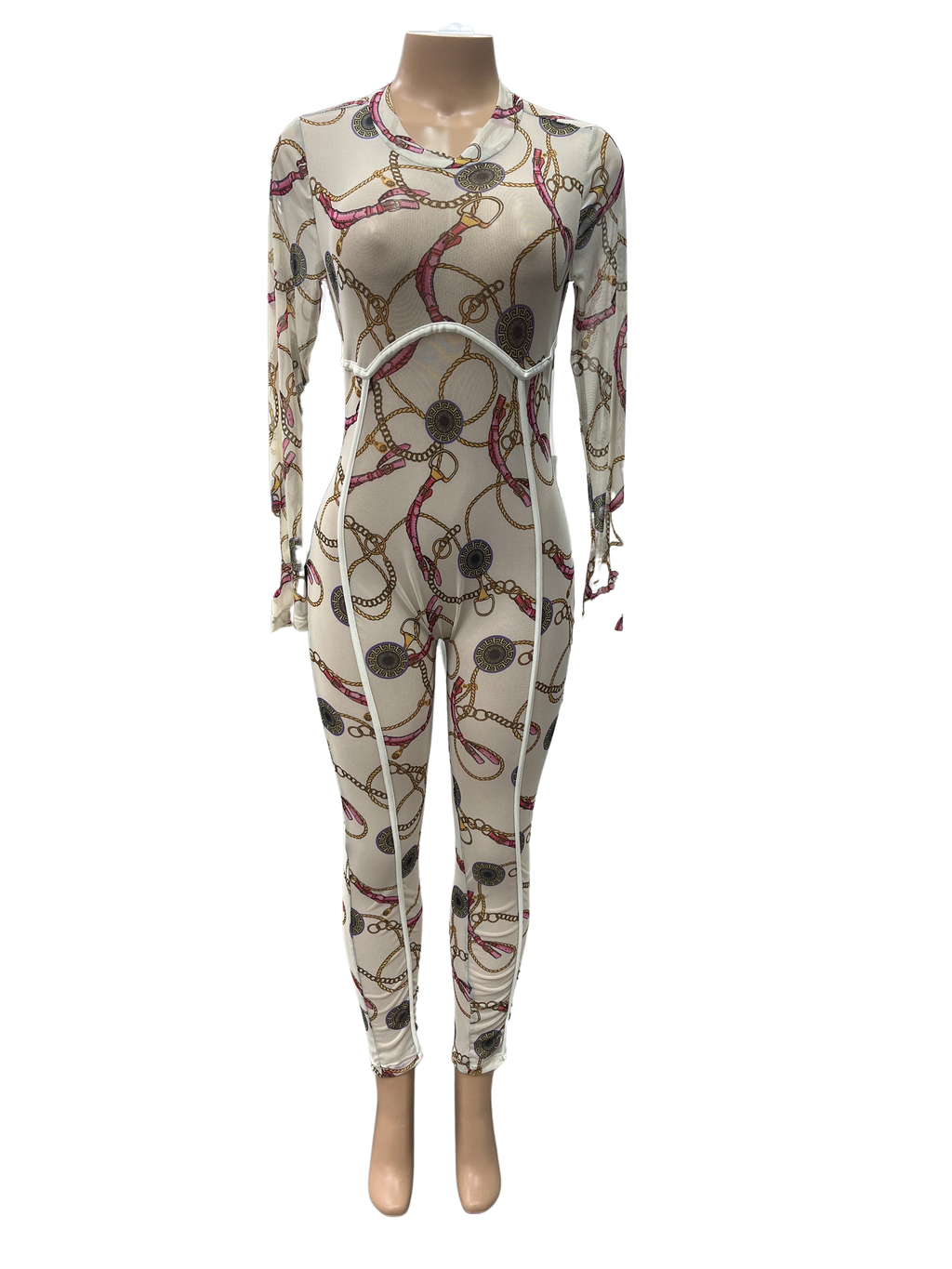 Sheer Chain Print Jumpsuit - Closet Space