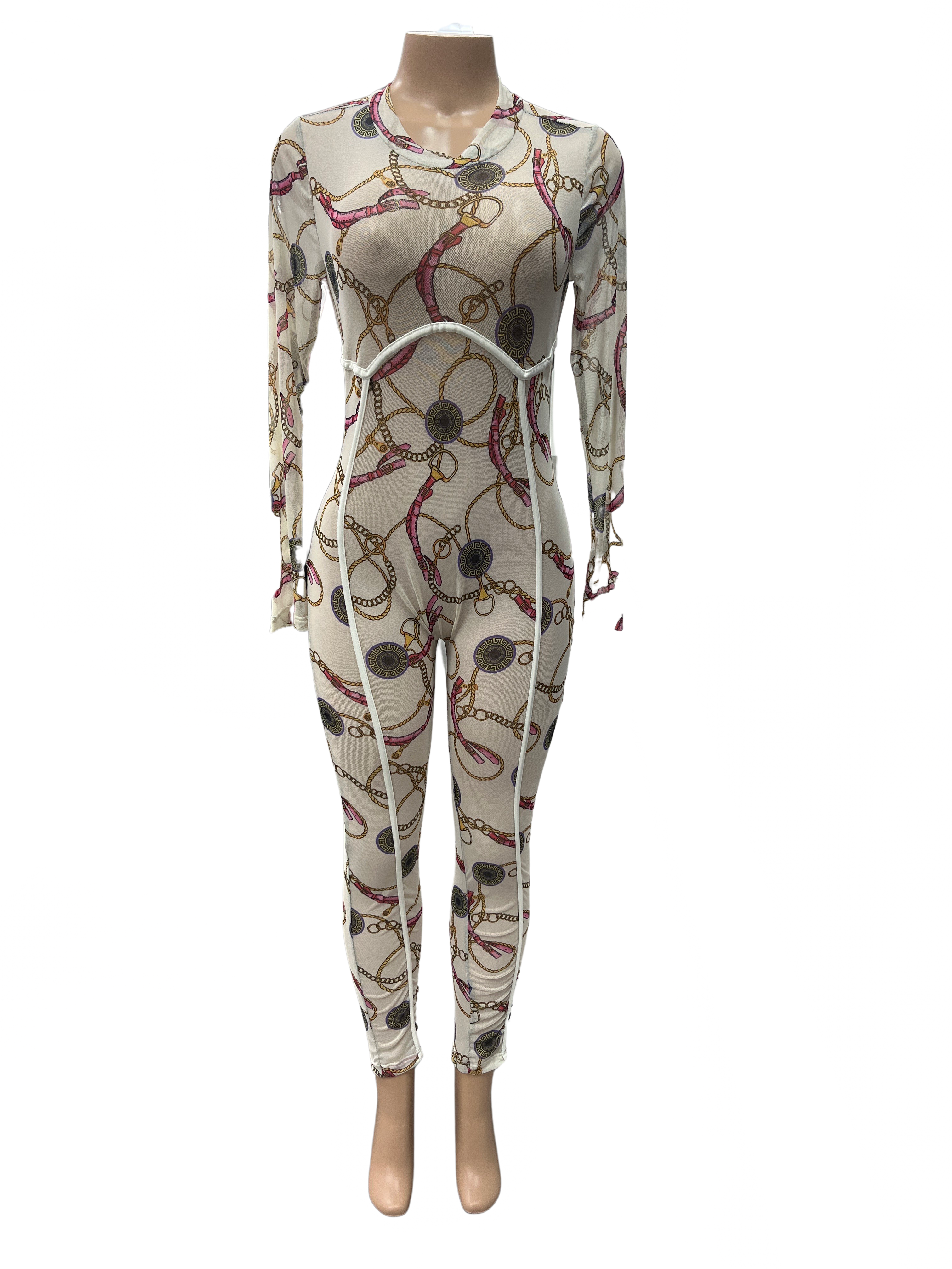 Sheer Chain Print Jumpsuit - Closet Space