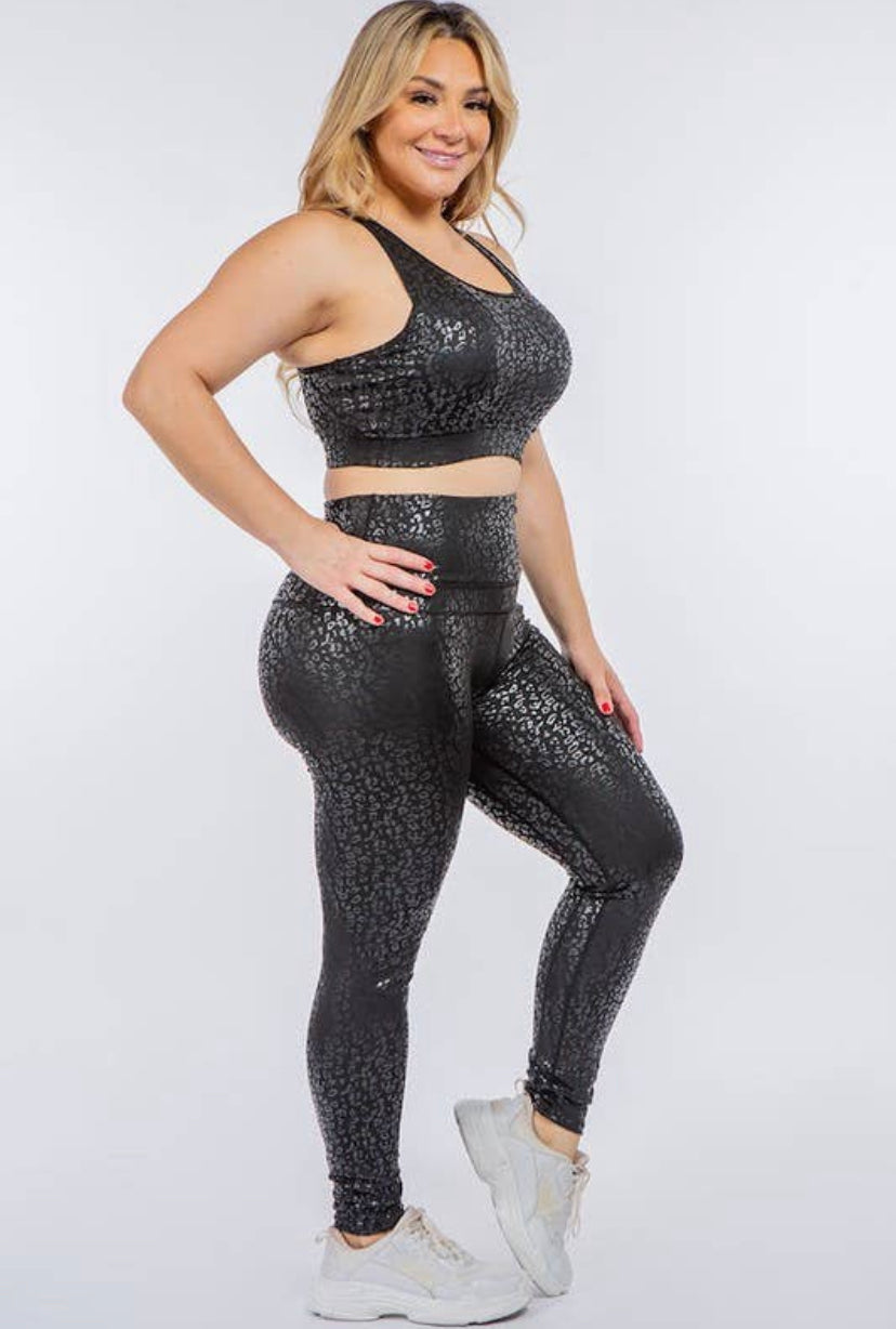 Curvy - Cheetah Active Leggings Tank Set - Closet Space