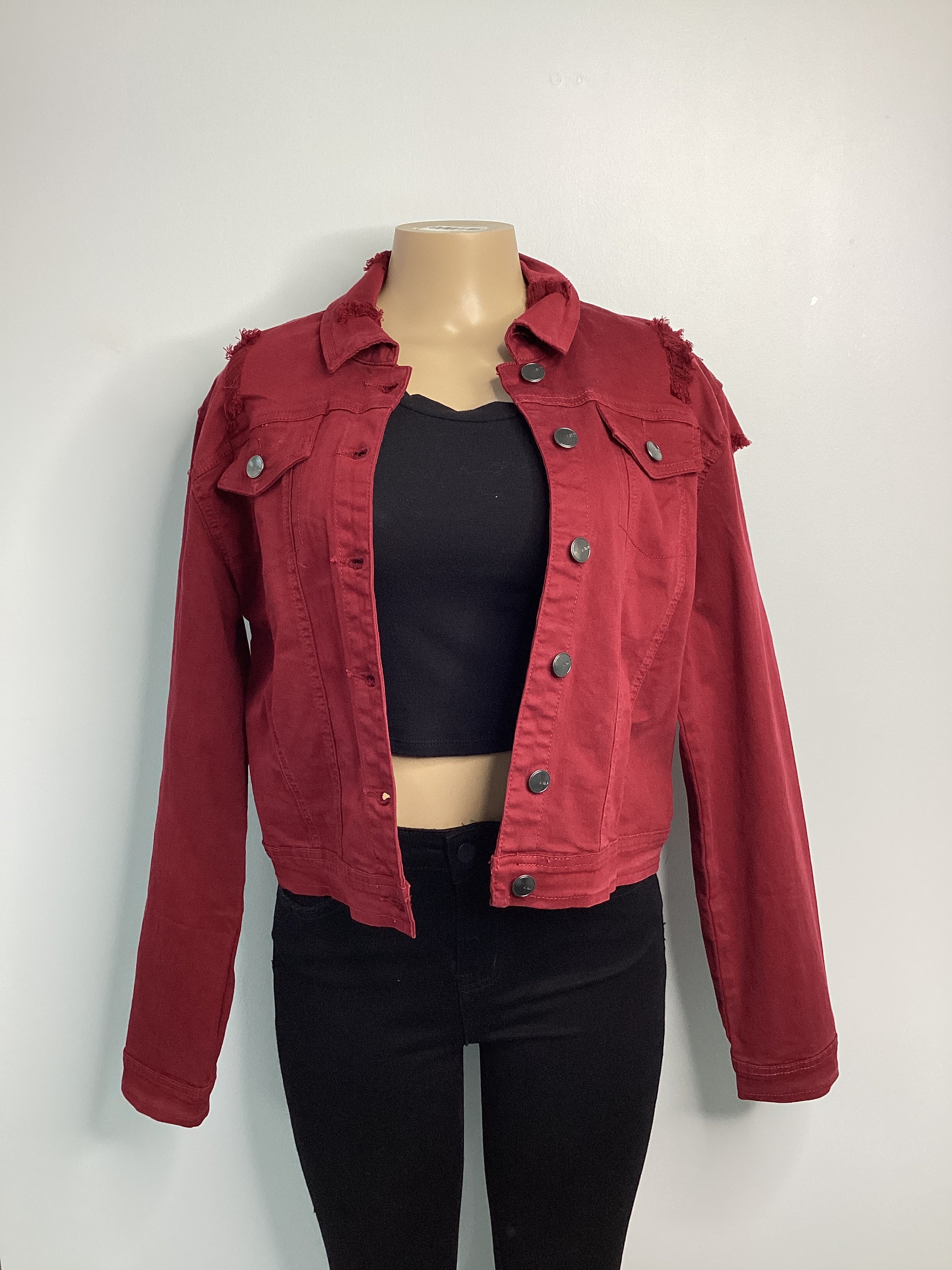 Curvy - Distressed Fitted Crop Jacket - Closet Space