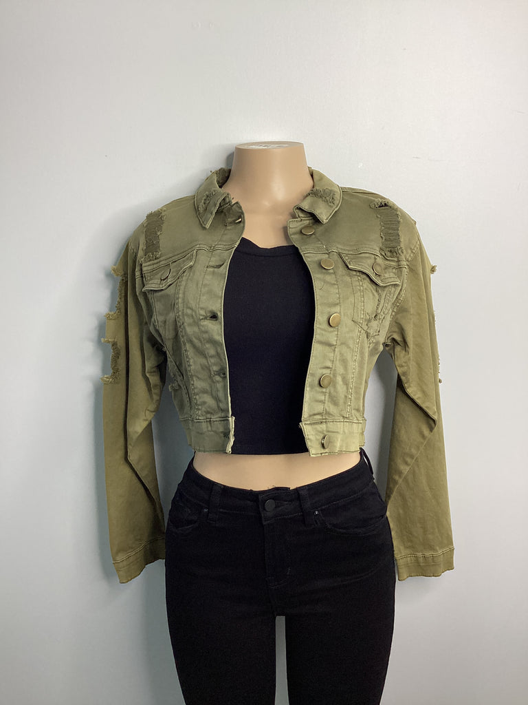 Cropped Fitted Distressed Jacket - Closet Space