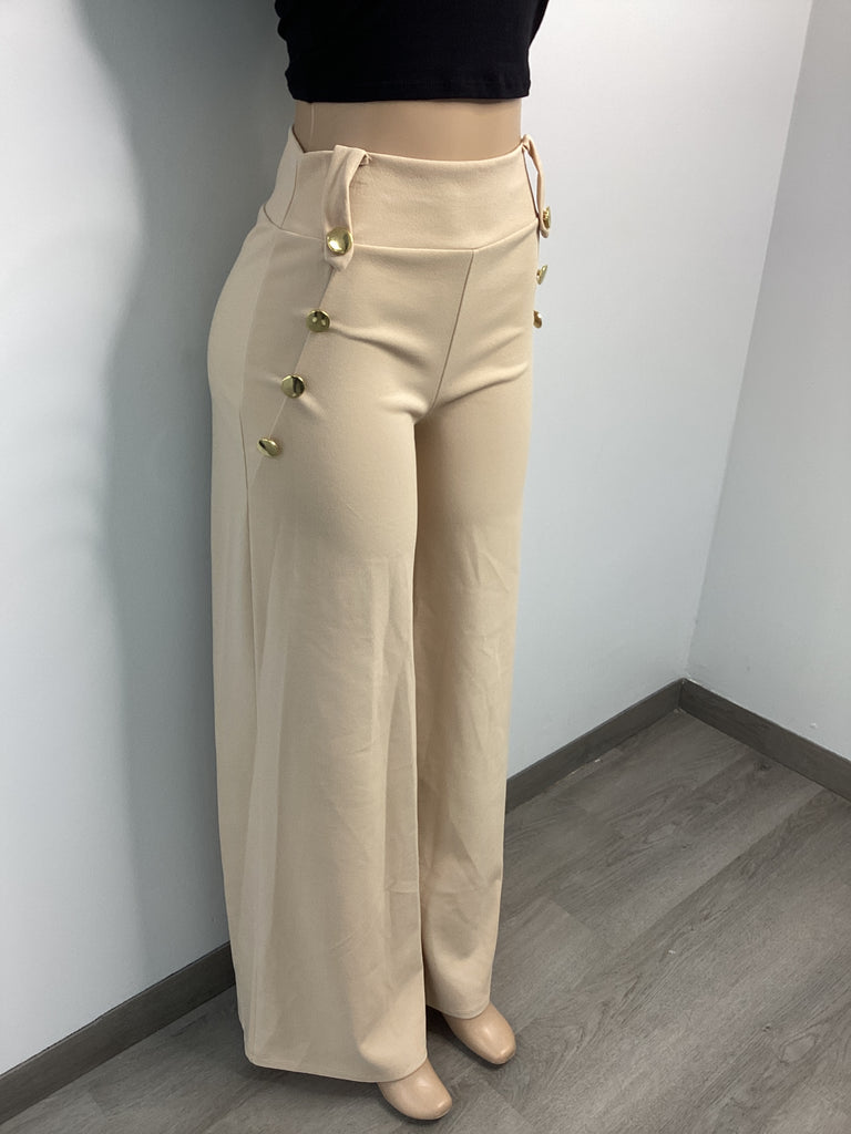 High Waist Nautical Button Wide Leg Pant - Closet Space