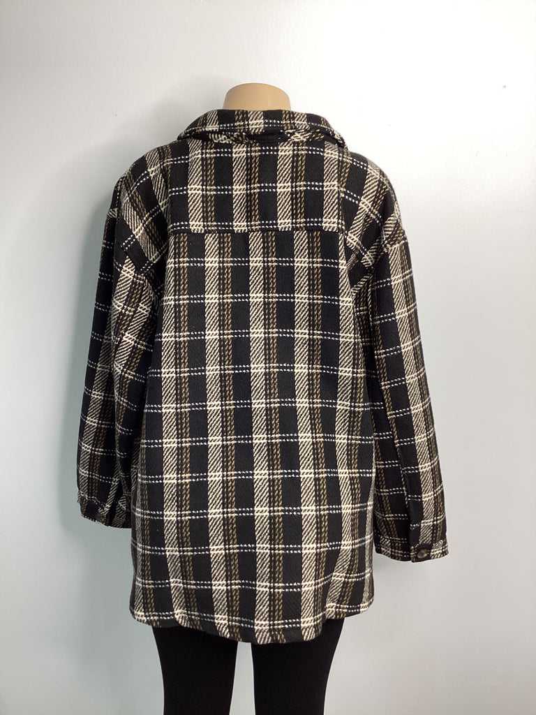 Curvy - Plaid Wool Button Up Shirt Jacket - Closet Space