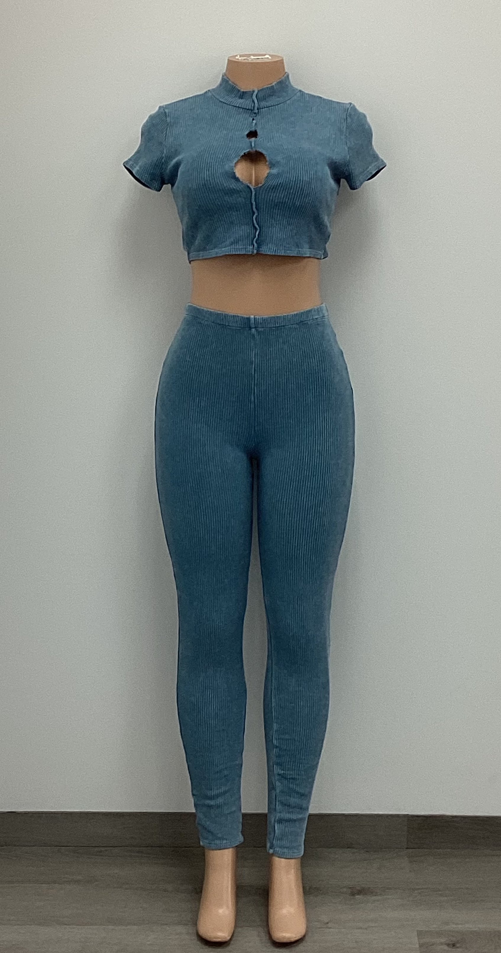 2 Piece Ribbed Mock Neck Top and Legging Set - Closet Space