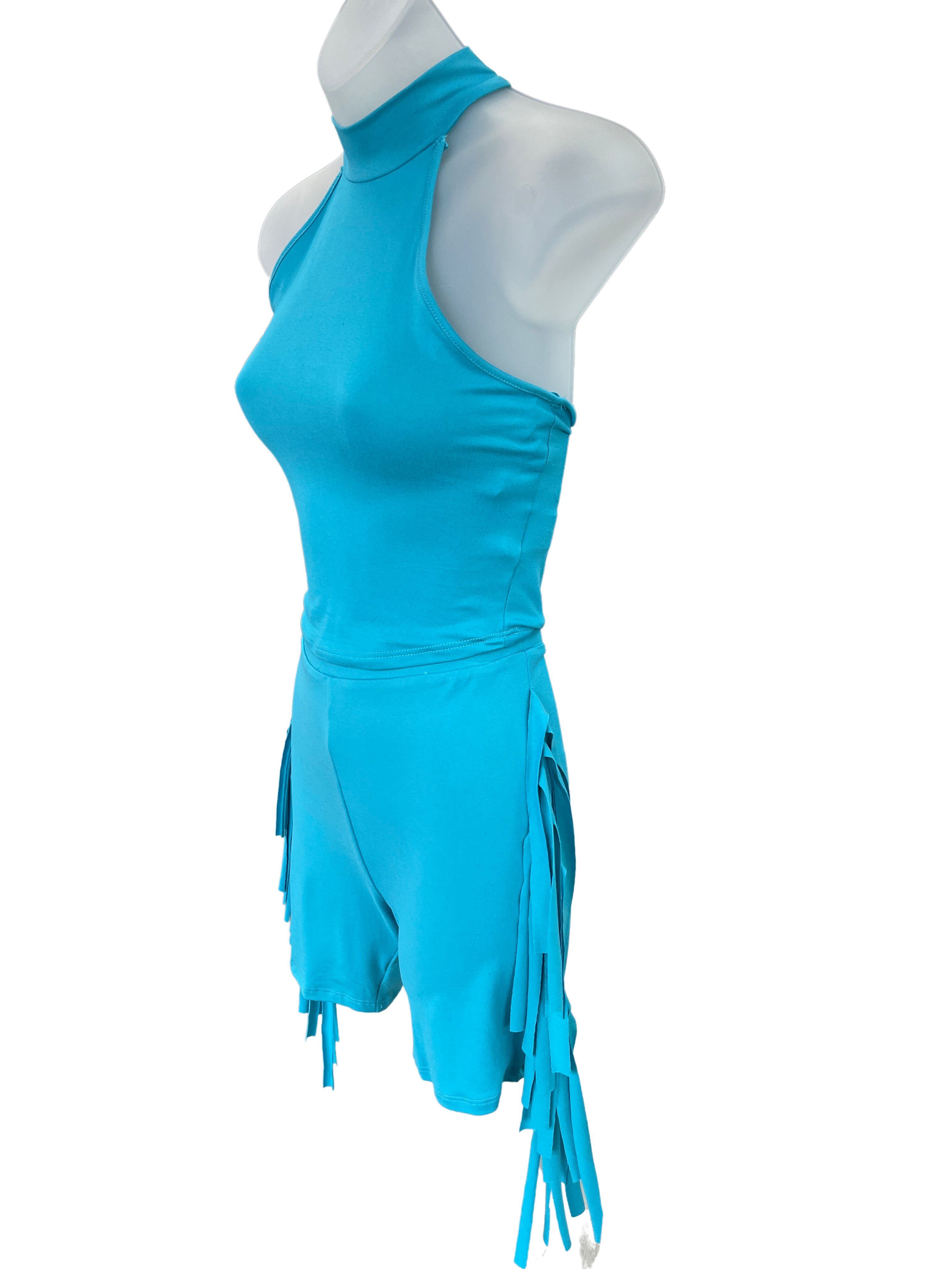Mock Neck Crop Top & Side Laser Cut Short Set - Closet Space