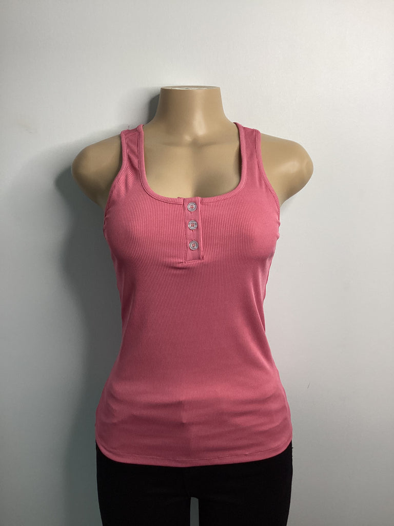 Buttoned Ribbed Tank Top - Closet Space