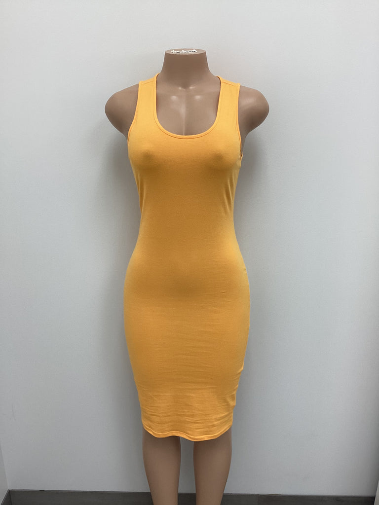 Cotton Spandex Solid Sleeveless Tank Bodycon Midi Dress - Closet Space