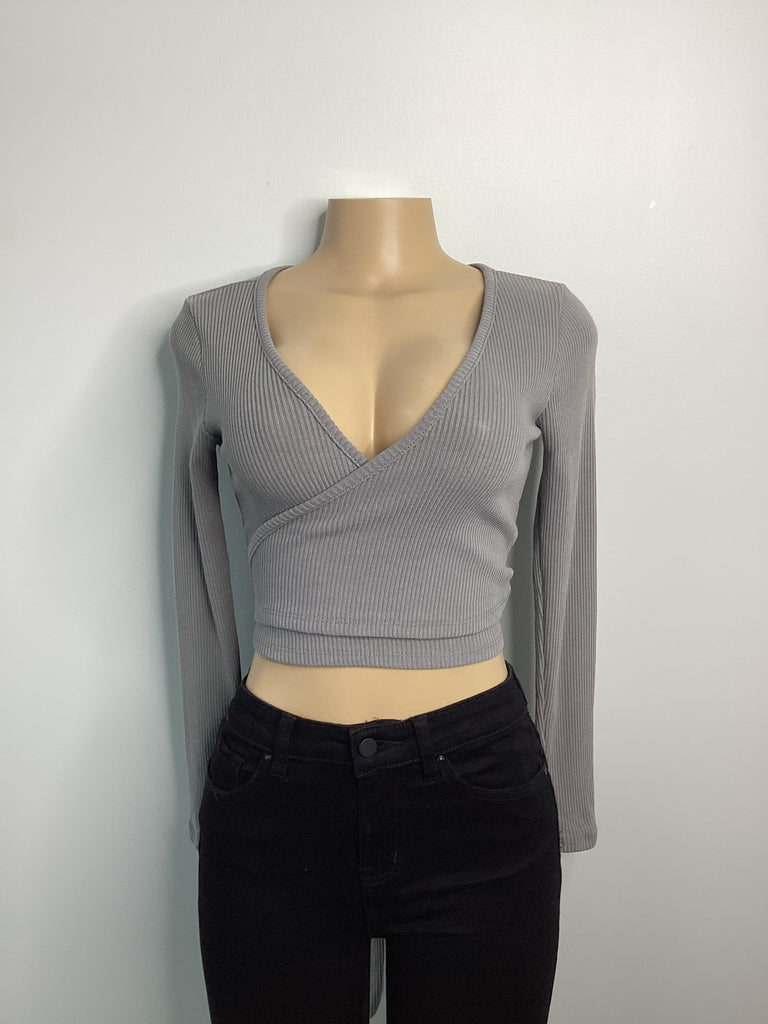 Ribbed Surplus Tie Long Sleeve Top - Closet Space