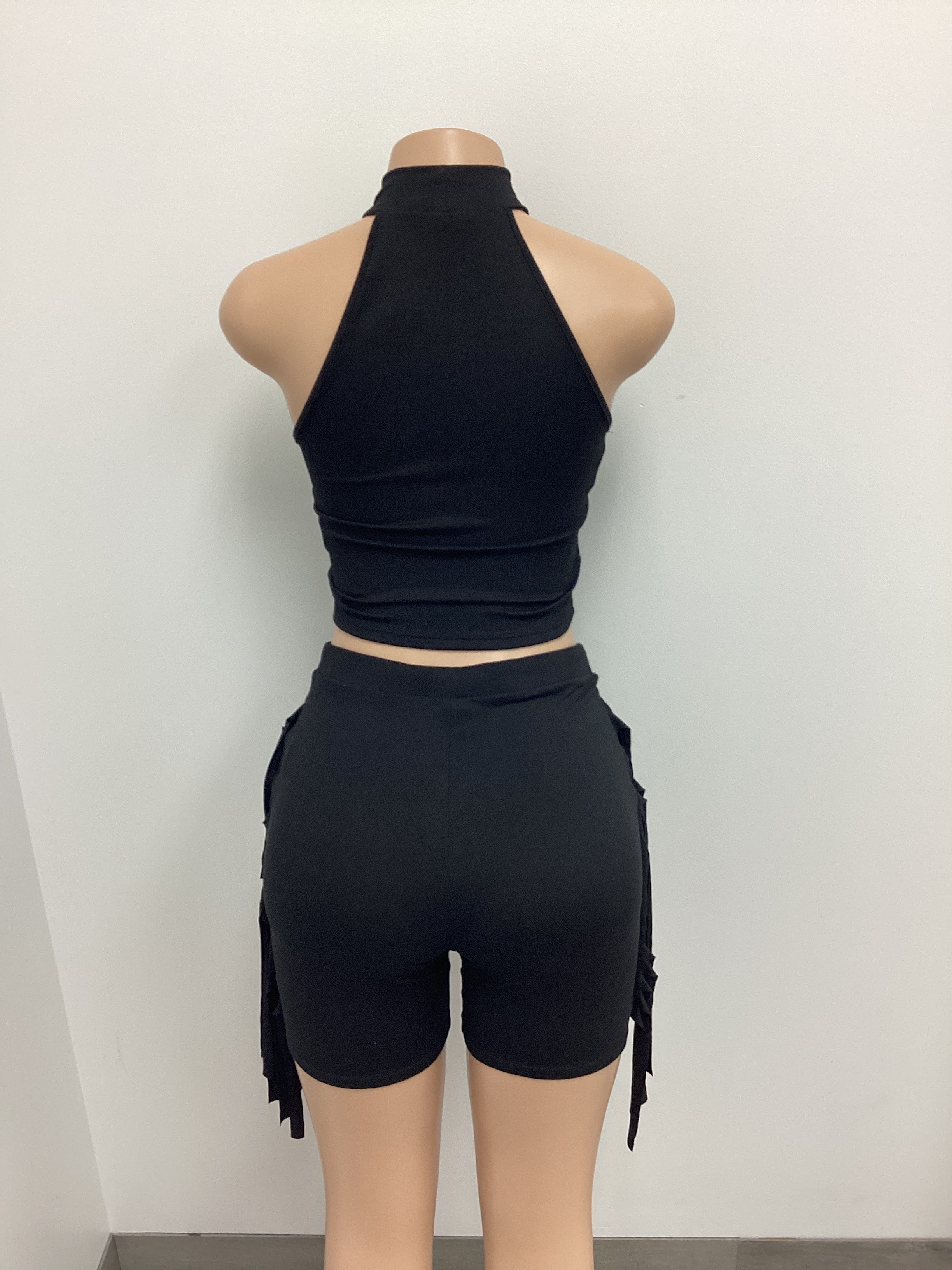 Mock Neck Crop Top & Side Laser Cut Short Set - Closet Space