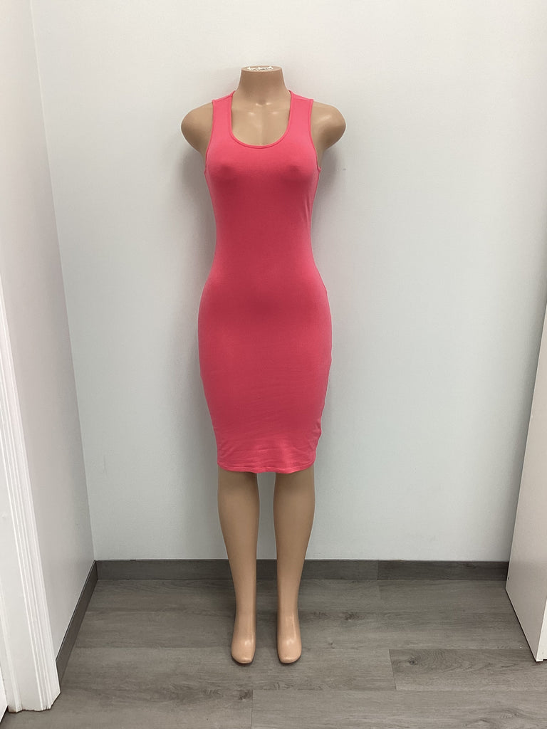 Cotton Spandex Solid Sleeveless Tank Bodycon Midi Dress - Closet Space