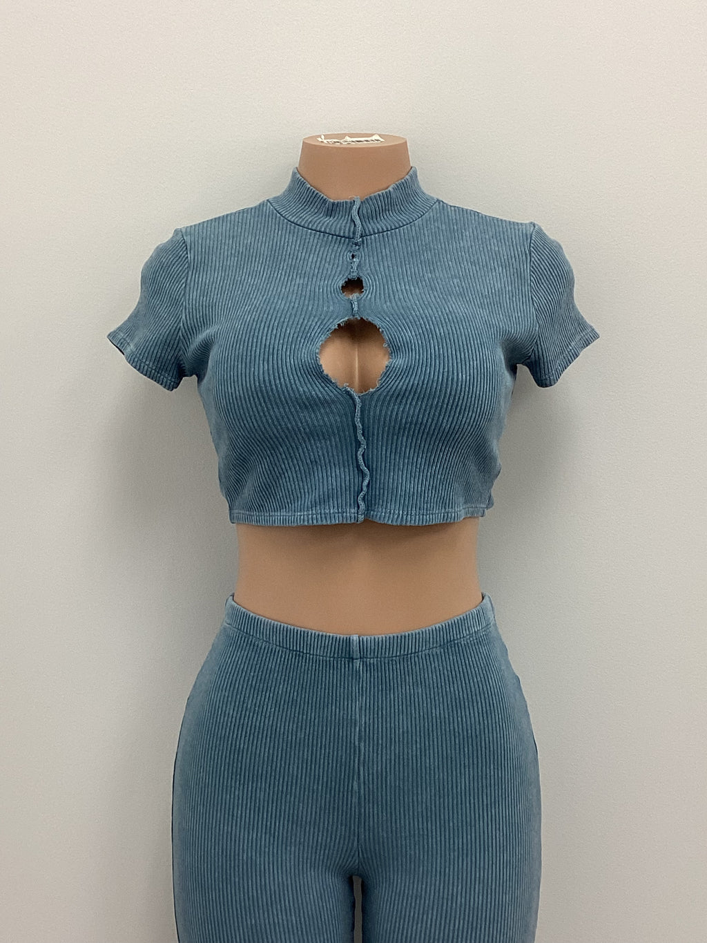 2 Piece Ribbed Mock Neck Top and Legging Set - Closet Space