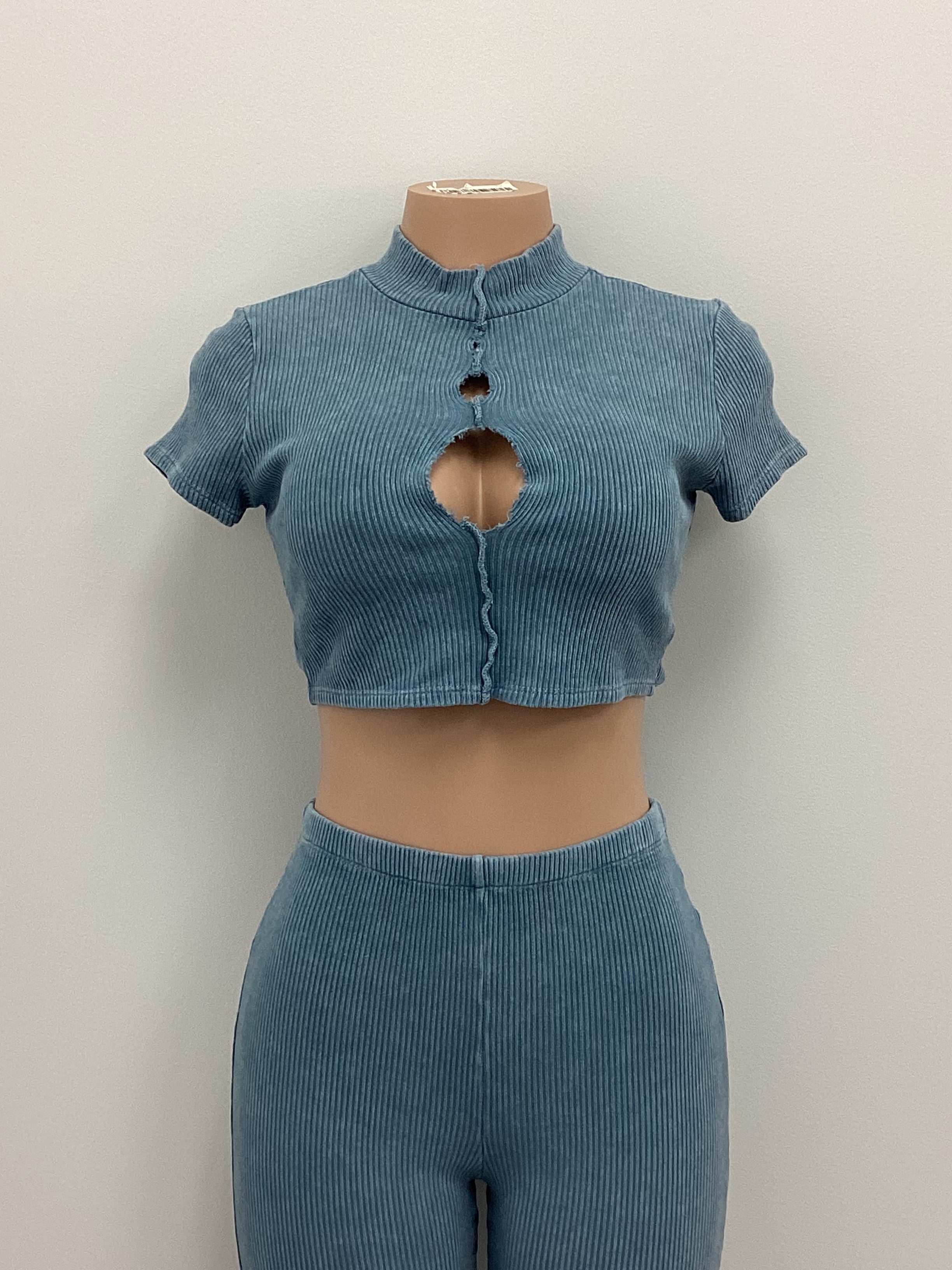 2 Piece Ribbed Mock Neck Top and Legging Set - Closet Space